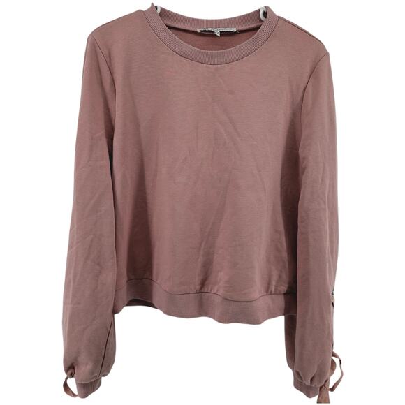 English Factory Sweatshirt Ribbon Grommet Crew Neck Ribbed Knit Trim Pink Large - Picture 1 of 6